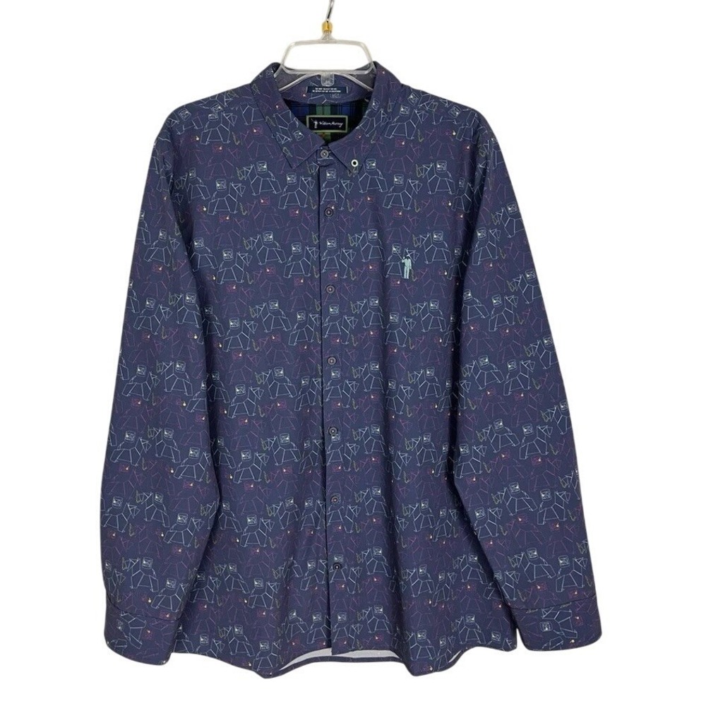 William Murray Golf Button Down Shirt Golf Print Long Sleeve Size L Breathable